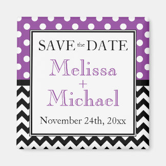 Polka Dot Purple & Chevron Save the Date Magnet