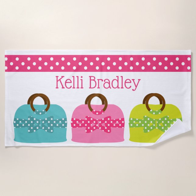 Polka Dot Purses Personalised Beach Towel (Front)