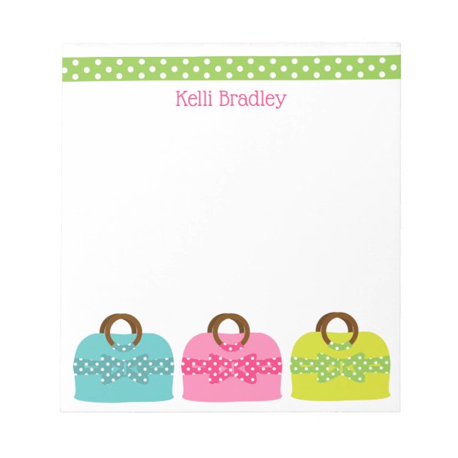 Polka Dot Purses Personalised Notepad (Front)