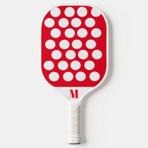 Polka Dot Red and White Modern Monogram  Pickleball Paddle