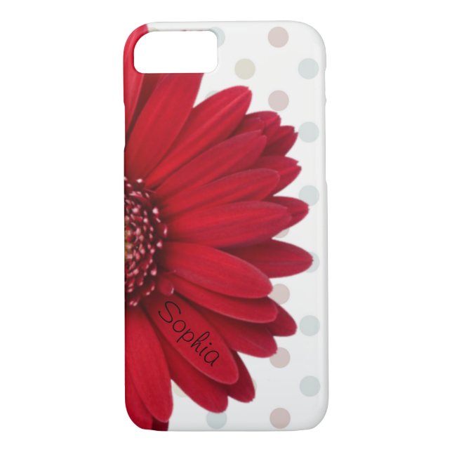 Polka Dot Red Daisy Custom Name Case-Mate iPhone Case (Back)