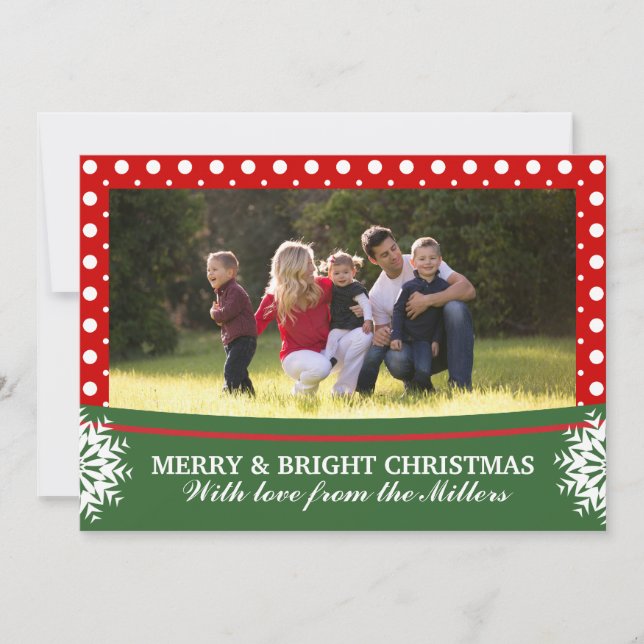 Polka dot red white green Christmas Groupon photo Holiday Card (Front)