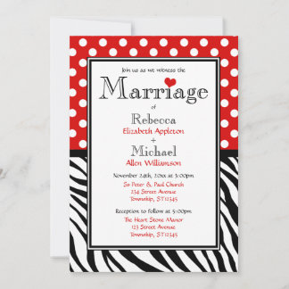 Polka Dot Red & Zebra Print Wedding Invitations
