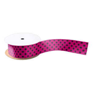 Polka Dot Ribbon Black on Hot PInk Satin Ribbon