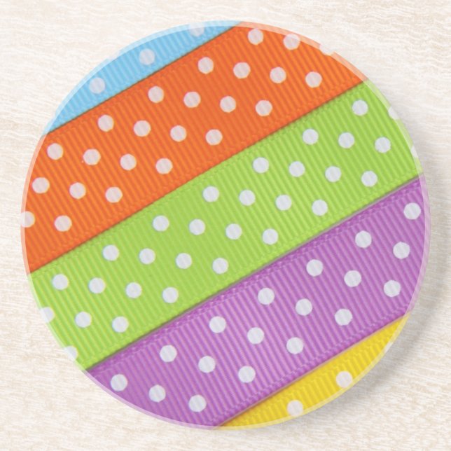 Polka Dot Ribbons Sandstone Coaster (Front)