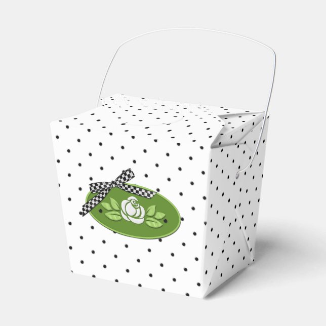 Polka Dot Roses White-Take Out Party Favour Box (Front Side)