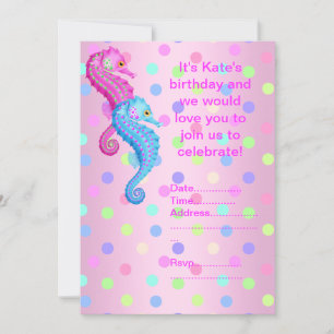 POLKA DOT SEAHORSE PARTY INVITATION pink