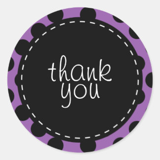 Polka Dot & Stitching Thank You Classic Round Sticker