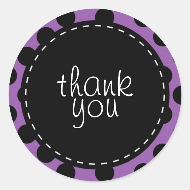 Polka Dot & Stitching Thank You Classic Round Sticker (Front)