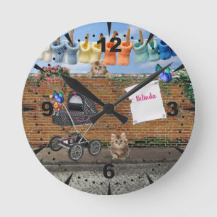 Polka-Dot Street Scene Art Round Clock