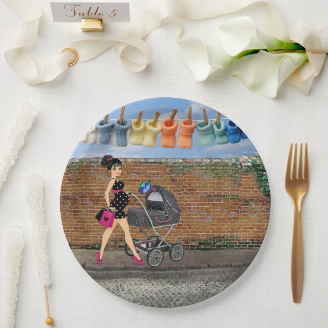 Polka-Dot Street Scene  Paper Plate (Wedding)