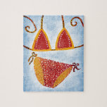 Polka Dot String Bikini Jigsaw Puzzle<br><div class="desc">String Bikini in colourful yellow and red with polka dots over a blue background.</div>