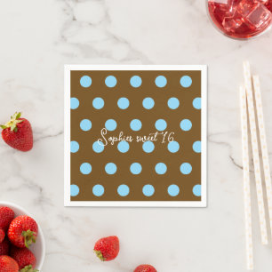 Polka Dot Sweet 16 - Blue & Brown Dots Birthday Napkin