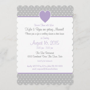 Polka dot Sweet Heart Grey and Purple Invitation