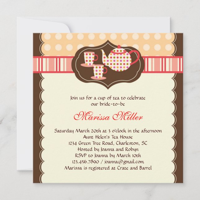Polka Dot Tea Pot Bridal Shower Invitation (Front)