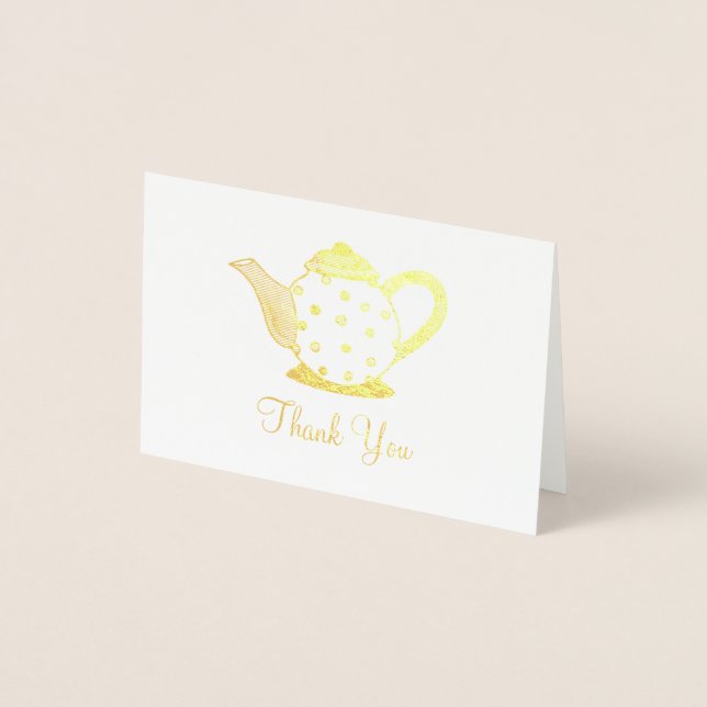 Polka Dot Tea Pot Teapot Shower Thank You Note Foil Card (Front)