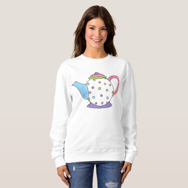 Polka Dot Tea Pot Teapot Tea Party Sweatshirt (Front Full)