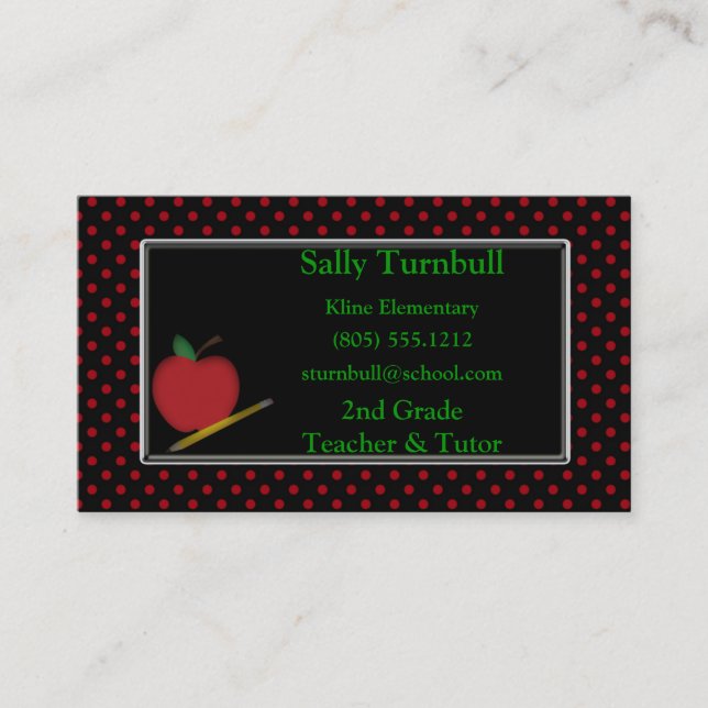 Polka Dot Teacher & Apple Business Card (Front)