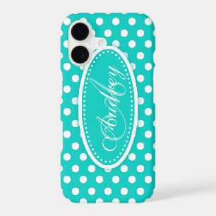 Polka dot teal aqua name iphone case