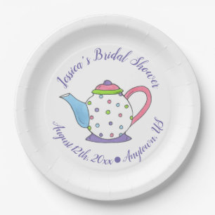 Polka Dot Teapot Afternoon Tea Bridal Baby Shower Paper Plate