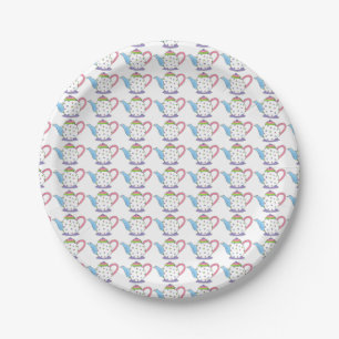 Polka Dot Teapots Pink Purple Blue Tea Party Paper Plate