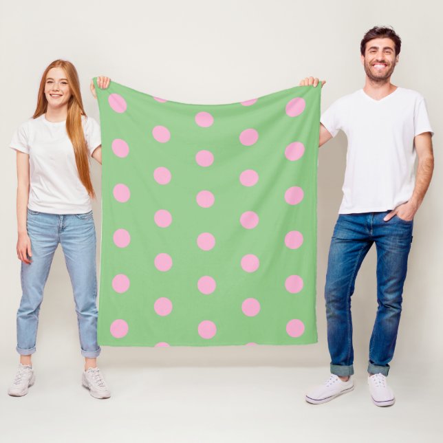 Polka Dot Throw Blanket (Sage Green & Pastel Pink) (In Situ)