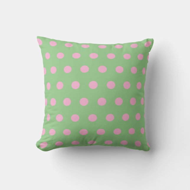 Polka Dot Throw Pillow (Sage Green & Pastel Pink) (Front)