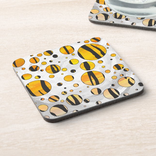 Polka Dot Tiger Black and Orange Print Coaster (Left Side)