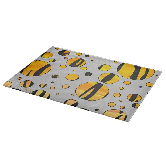 Polka Dot Tiger Black and Orange Print Cutting Board (Corner)