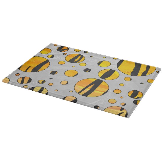 Polka Dot Tiger Black and Orange Print Cutting Board (Corner)
