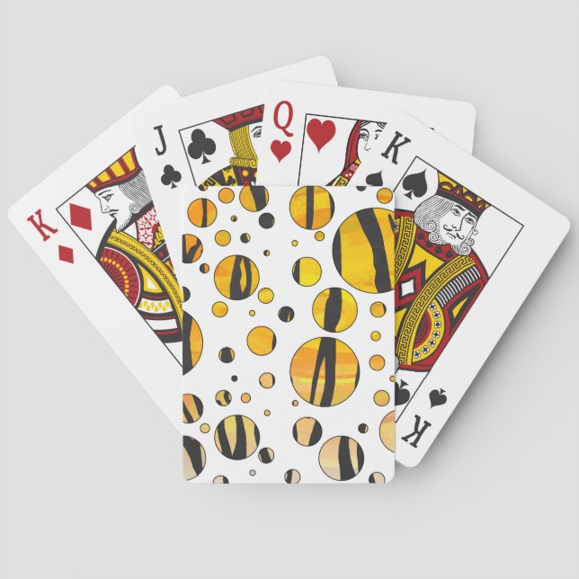 Polka Dot Tiger Black and Orange Print Playing Cards (Back)