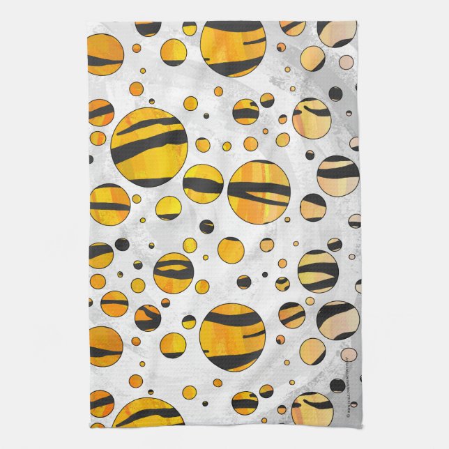 Polka Dot Tiger Black and Orange Print Tea Towel (Vertical)