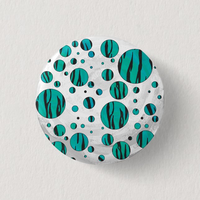 Polka Dot Tiger Black and Teal Print 3 Cm Round Badge (Front)