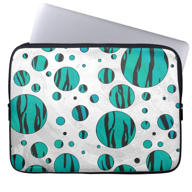 Polka Dot Tiger Black and Teal Print Laptop Sleeve (Front)