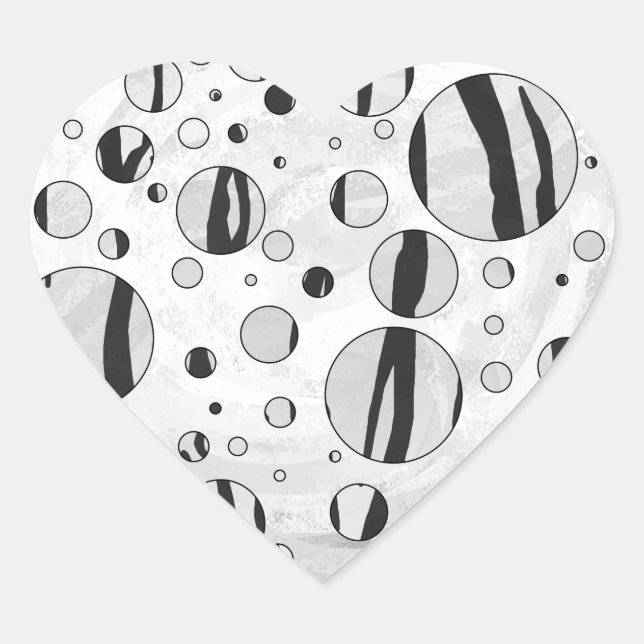 Polka Dot Tiger Black and White Print Heart Sticker (Front)
