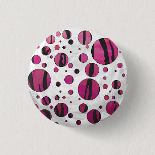 Polka Dot Tiger Hot Pink and Black Print 3 Cm Round Badge