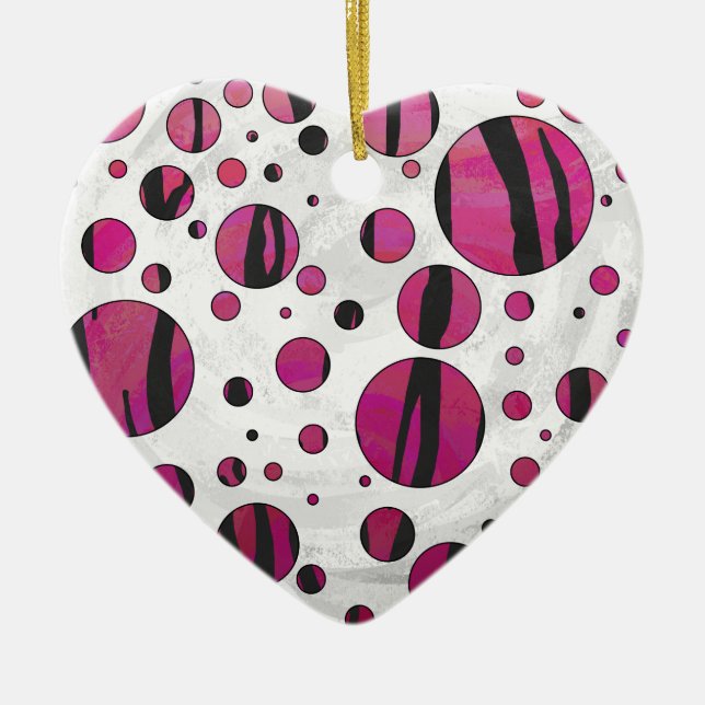 Polka Dot Tiger Hot Pink and Black Print Ceramic Tree Decoration (Front)