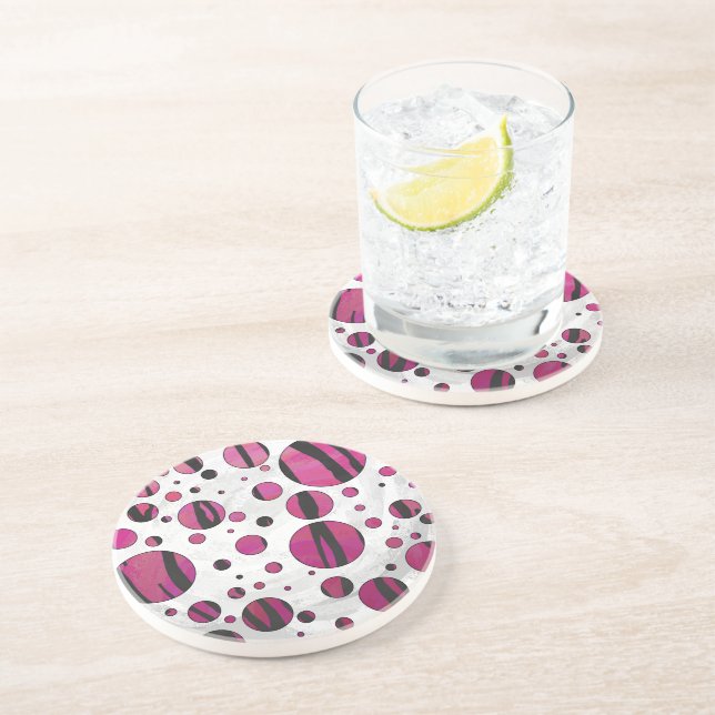 Polka Dot Tiger Hot Pink and Black Print Coaster (Side)