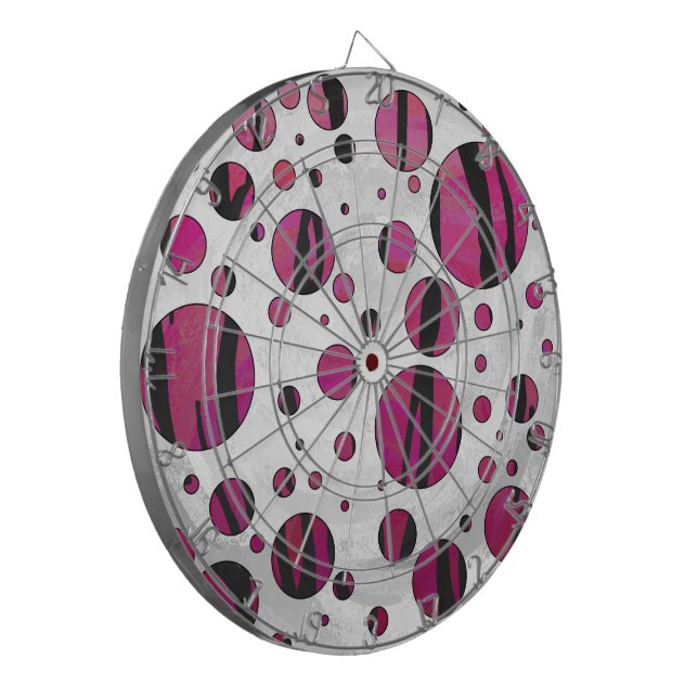 Polka Dot Tiger Hot Pink and Black Print Dartboard (Front Left)