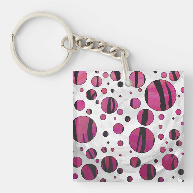 Polka Dot Tiger Hot Pink and Black Print Key Ring (Front)