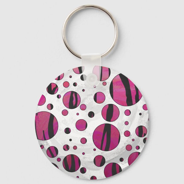 Polka Dot Tiger Hot Pink and Black Print Key Ring (Front)