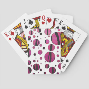 Polka Dot Tiger Hot Pink and Black Print Playing Cards