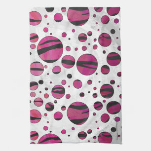 Polka Dot Tiger Hot Pink and Black Print Tea Towel
