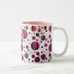 Polka Dot Tiger Hot Pink and Black Print Two-Tone Coffee Mug