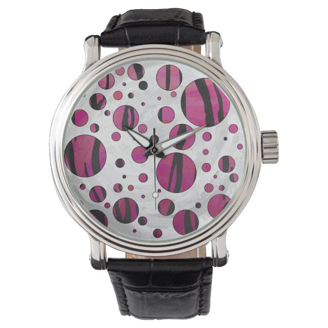 Polka Dot Tiger Hot Pink and Black Print Watch (Front)