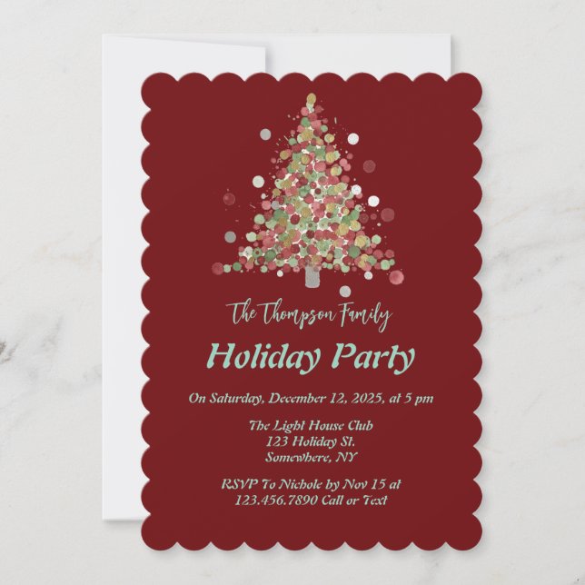 Polka Dot Tree Christmas Holiday Party Invitation (Front)