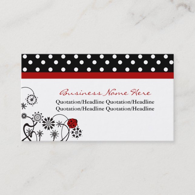 Polka Dot Trimmed Lady Bug Business Cards (Front)
