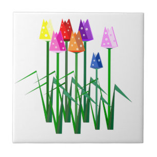 Polka Dot Tulips Ceramic Tile