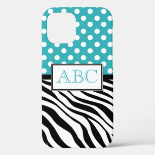Polka Dot Turquoise and Zebra Print iPhone 12 Case