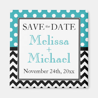 Polka Dot Turquoise & Chevron Save the Date Magnet